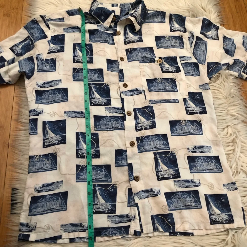 Puritan Yatch Landscape Prints Vacation Button Down Short Sleeves Mens Shirt M